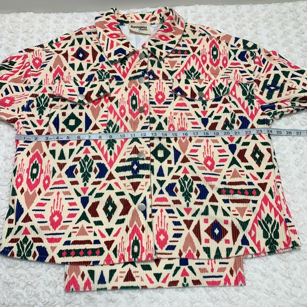 Savanna Jane Aztec Print Corduroy Shirt Jacket Sz 1X - Picture 11 of 12